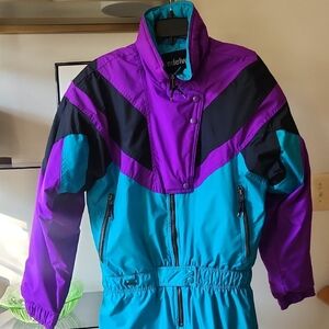 Vintage 1980's Teal Ski Suit/Snowsuit